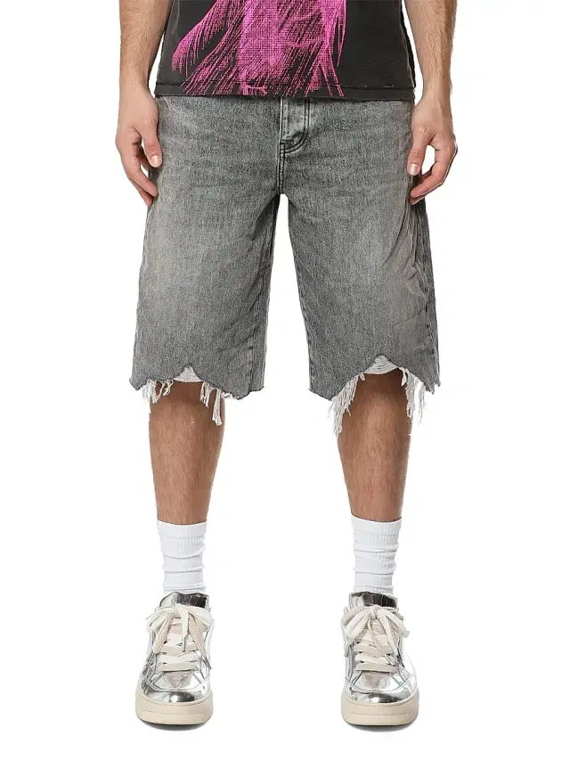 Men's High Summer Distressed Denim Shorts - Black
