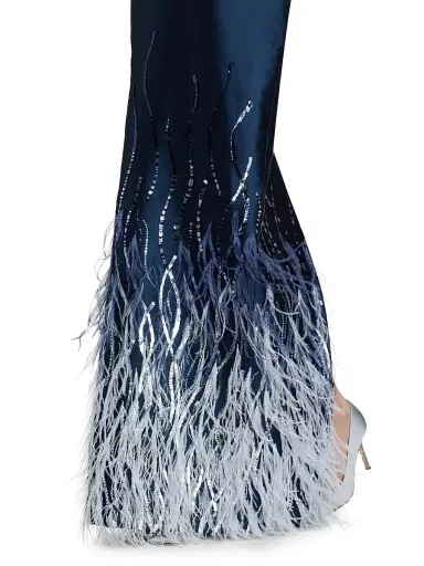 PAMELLA ROLAND Women's Beaded Feather Satin Strapless Gown - Navy Multi - Size 10 | Thumbnail 6 PAMELLA ROLAND Women's Beaded Feather Satin Strapless Gown - Navy Multi - Size 10 | Thumbnail 6