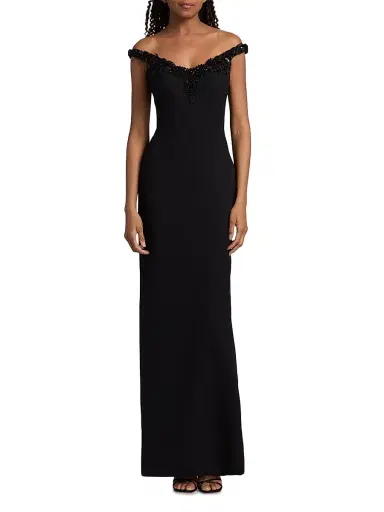 PAMELLA ROLAND Women's Embellished Crepe Off-the-Shoulder Column Gown - Black - Size 10 | Thumbnail 3 PAMELLA ROLAND Women's Embellished Crepe Off-the-Shoulder Column Gown - Black - Size 10 | Thumbnail 3
