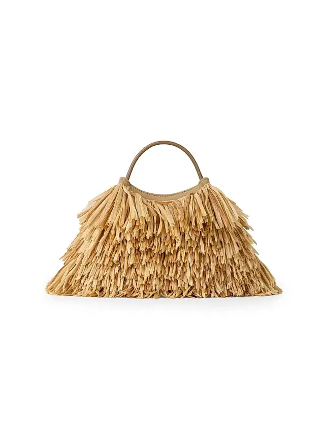 Givenchy Women's Nano Facet Top Handle Bag in Raffia with Fringes - Natural