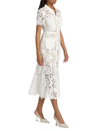 Self-Portrait Women's Tie-Waist Lace A-Line Midi-Shirtdress - White | Thumbnail 2