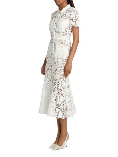 Self-Portrait Women's Tie-Waist Lace A-Line Midi-Shirtdress - White | Thumbnail 4