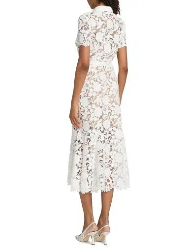 Self-Portrait Women's Tie-Waist Lace A-Line Midi-Shirtdress - White | Thumbnail 5