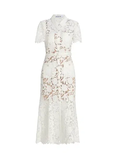 Self-Portrait Women's Tie-Waist Lace A-Line Midi-Shirtdress - White | Thumbnail 1