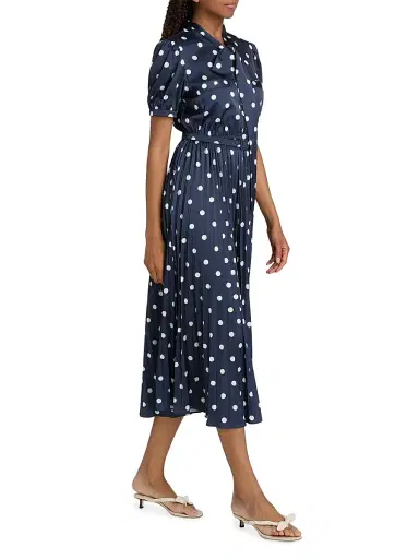 Self-Portrait Women's Polka Dot Satin Midi-Shirtdress - Navy | Thumbnail 2