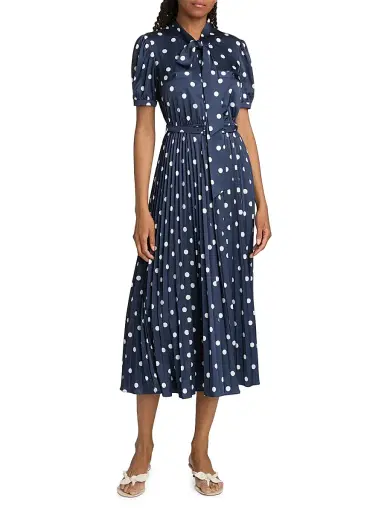 Self-Portrait Women's Polka Dot Satin Midi-Shirtdress - Navy | Thumbnail 3