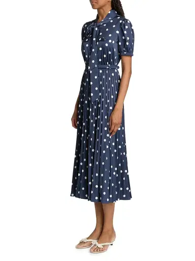 Self-Portrait Women's Polka Dot Satin Midi-Shirtdress - Navy | Thumbnail 4