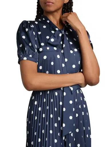 Self-Portrait Women's Polka Dot Satin Midi-Shirtdress - Navy | Thumbnail 6
