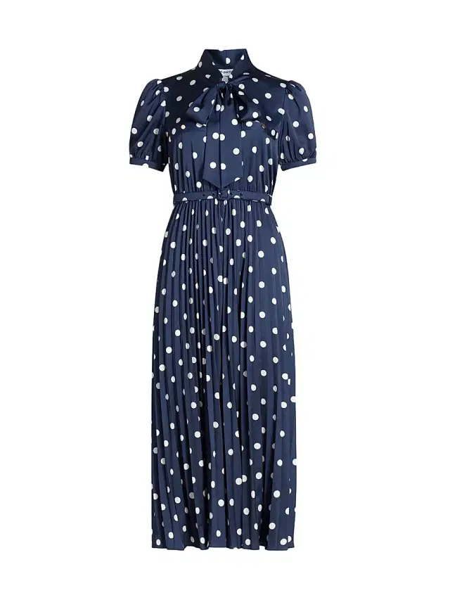 Self-Portrait Women's Polka Dot Satin Midi-Shirtdress - Navy