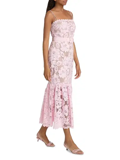 Self-Portrait Women's Tie-Waist Lace Midi-Dress - Pink - Size 0 | Thumbnail 2