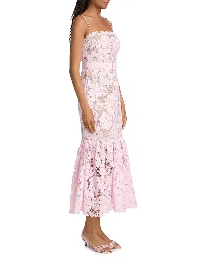 Self-Portrait Women's Tie-Waist Lace Midi-Dress - Pink - Size 0 | Thumbnail 4