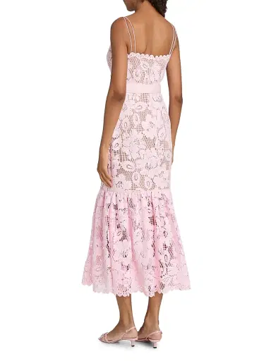 Self-Portrait Women's Tie-Waist Lace Midi-Dress - Pink - Size 0 | Thumbnail 5