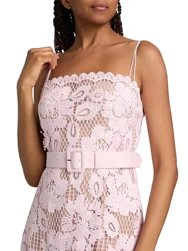 Self-Portrait Women's Tie-Waist Lace Midi-Dress - Pink - Size 0 | Thumbnail 6