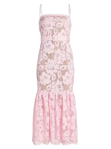 Self-Portrait Women's Tie-Waist Lace Midi-Dress - Pink - Size 0 | Thumbnail 1