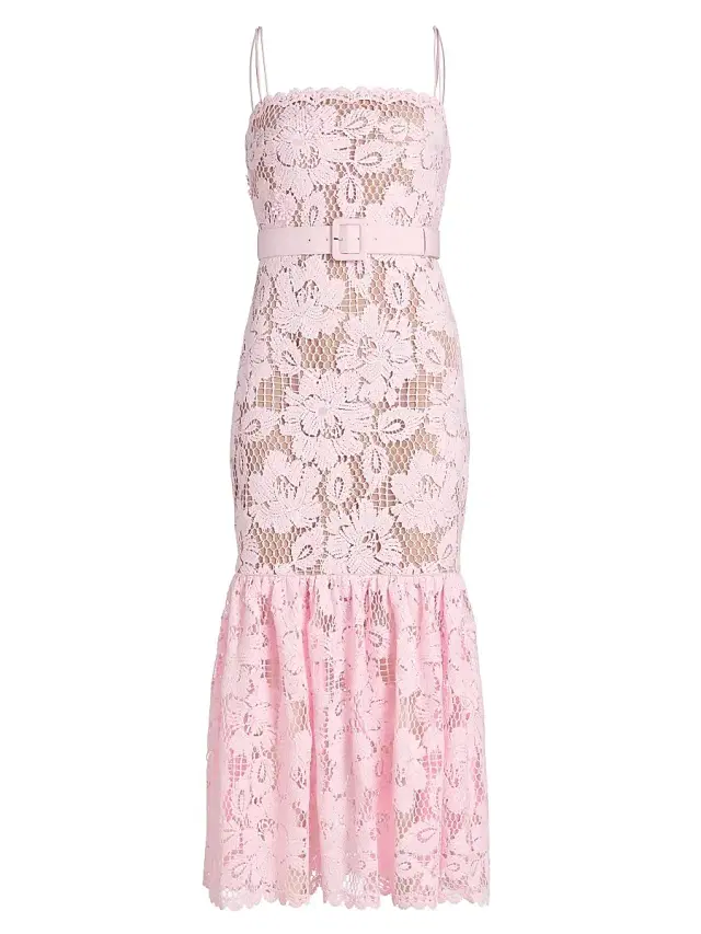 Women's Tie-Waist Lace Midi-Dress - Pink
