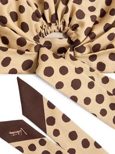 Valentino Garavani Women's Dalmatian Dot and Extra Polka Dot Headband in Cotton and Silk - Beige Chocolate | Thumbnail 3