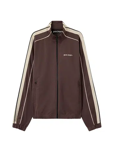 Palm Angels Men's Logo Striped Zip-Front Jacket - Brown Off White - Size XXL | Thumbnail 1 Palm Angels Men's Logo Striped Zip-Front Jacket - Brown Off White - Size XXL | Thumbnail 1