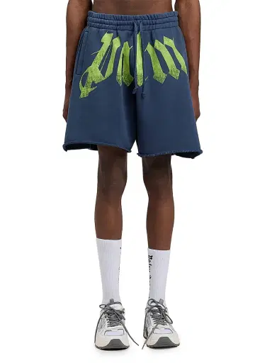Palm Angels Men's Big Waist Logo Sweat Shorts - Navy Blue Lime | Thumbnail 3