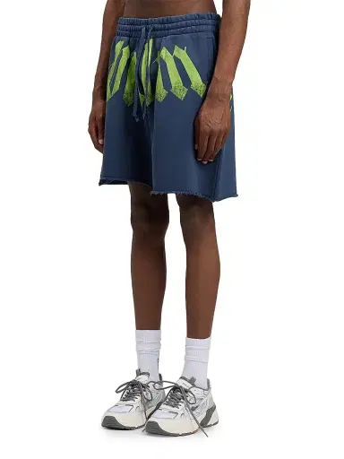 Palm Angels Men's Big Waist Logo Sweat Shorts - Navy Blue Lime | Thumbnail 4