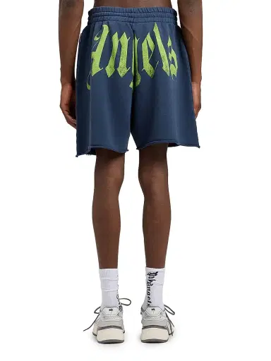 Palm Angels Men's Big Waist Logo Sweat Shorts - Navy Blue Lime | Thumbnail 5