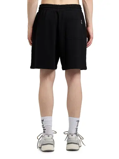 Palm Angels Men's Waist Logo Cotton Sweat Shorts - Black Red | Thumbnail 5 Palm Angels Men's Waist Logo Cotton Sweat Shorts - Black Red | Thumbnail 5