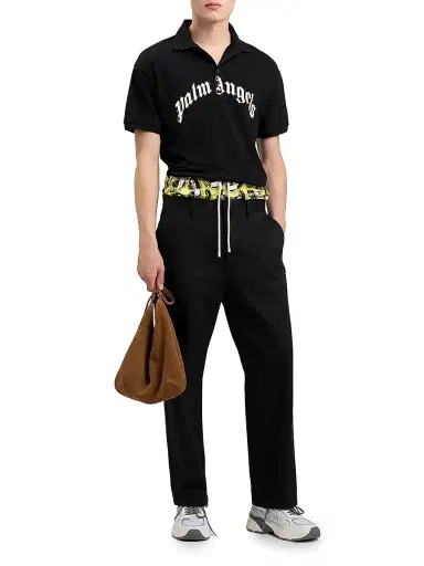 Palm Angels Men's Logo Cotton Polo Shirt - Black Off White - Size XXL | Thumbnail 2 Palm Angels Men's Logo Cotton Polo Shirt - Black Off White - Size XXL | Thumbnail 2