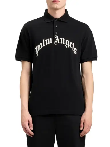 Palm Angels Men's Logo Cotton Polo Shirt - Black Off White - Size XXL | Thumbnail 3 Palm Angels Men's Logo Cotton Polo Shirt - Black Off White - Size XXL | Thumbnail 3