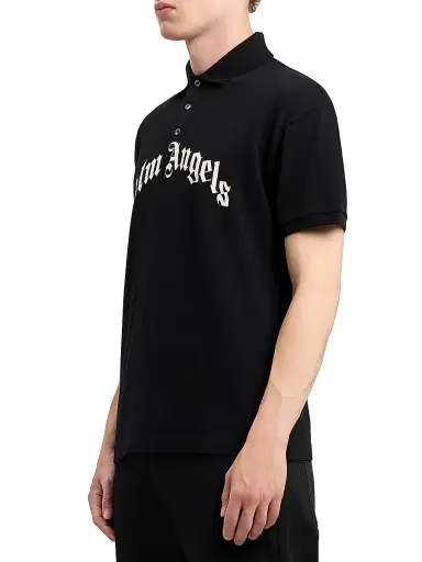 Palm Angels Men's Logo Cotton Polo Shirt - Black Off White - Size XXL | Thumbnail 4 Palm Angels Men's Logo Cotton Polo Shirt - Black Off White - Size XXL | Thumbnail 4