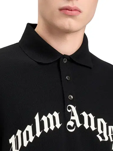 Palm Angels Men's Logo Cotton Polo Shirt - Black Off White - Size XXL | Thumbnail 6 Palm Angels Men's Logo Cotton Polo Shirt - Black Off White - Size XXL | Thumbnail 6