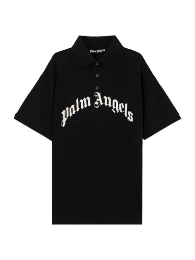 Palm Angels Men's Logo Cotton Polo Shirt - Black Off White - Size XXL | Thumbnail 1 Palm Angels Men's Logo Cotton Polo Shirt - Black Off White - Size XXL | Thumbnail 1