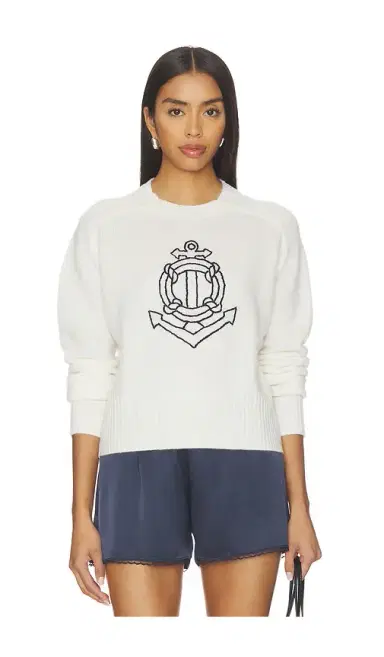 White + Warren Featherweight Cashmere Nautical Embroidered Sweater | Thumbnail 1