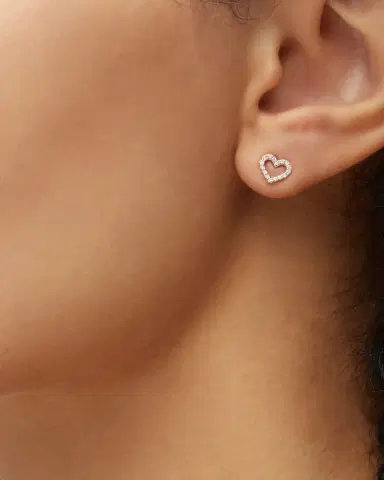 Sydney Evan 14K Small Open Heart Stud Earring with Diamonds, Single | Thumbnail 5