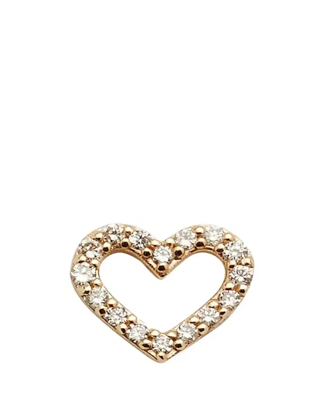 Sydney Evan 14K Small Open Heart Stud Earring with Diamonds, Single