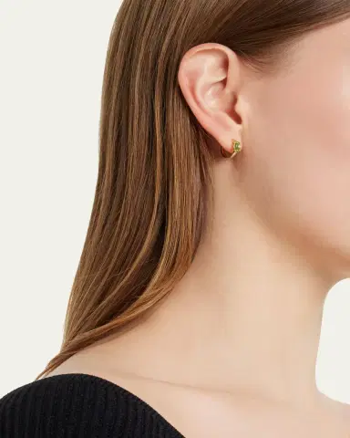 Sydney Evan 14k Yellow Gold Tiny Carved Stone Bezel Evil Eye Hoop Earrings | Thumbnail 2