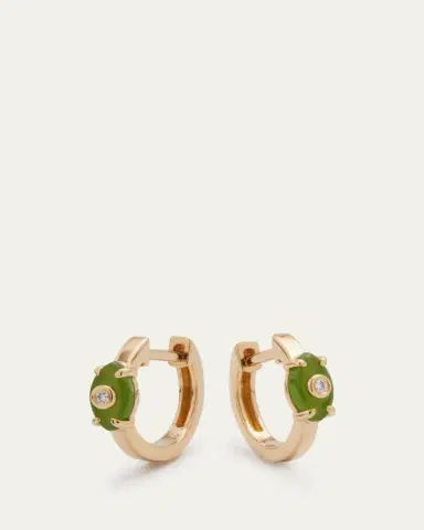 Sydney Evan 14k Yellow Gold Tiny Carved Stone Bezel Evil Eye Hoop Earrings | Thumbnail 3