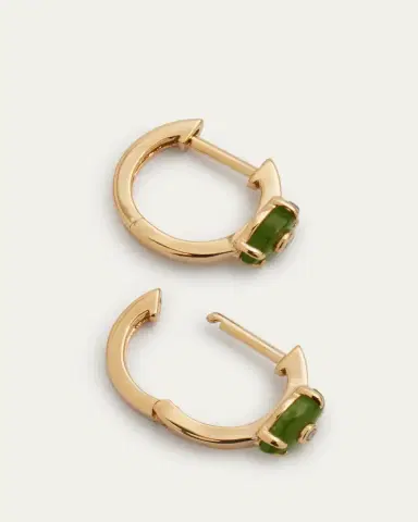 Sydney Evan 14k Yellow Gold Tiny Carved Stone Bezel Evil Eye Hoop Earrings | Thumbnail 4