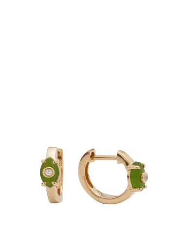 Sydney Evan 14k Yellow Gold Tiny Carved Stone Bezel Evil Eye Hoop Earrings | Thumbnail 1