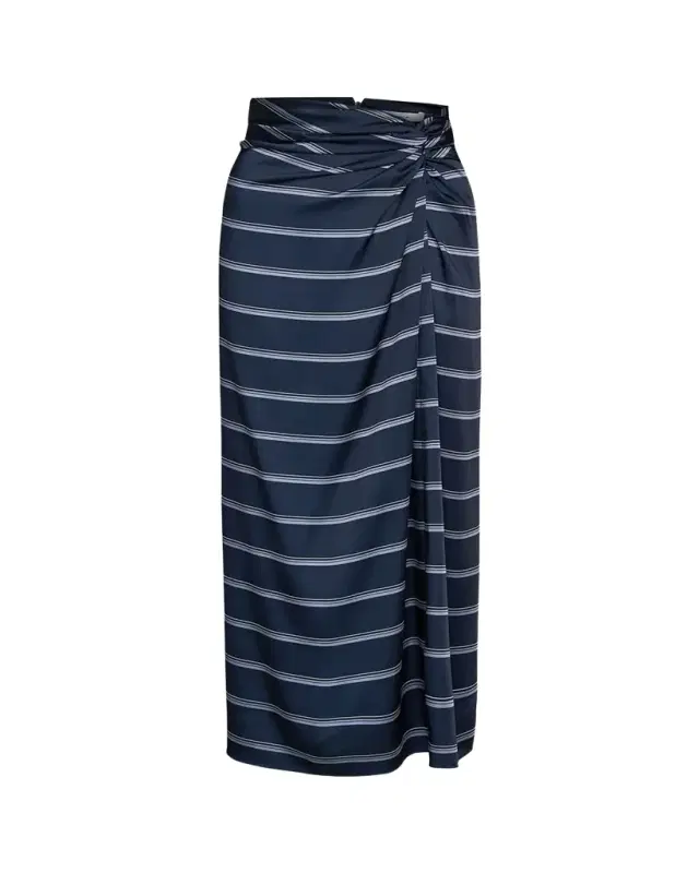 Gathered Rugby Stripe Midi Skirt