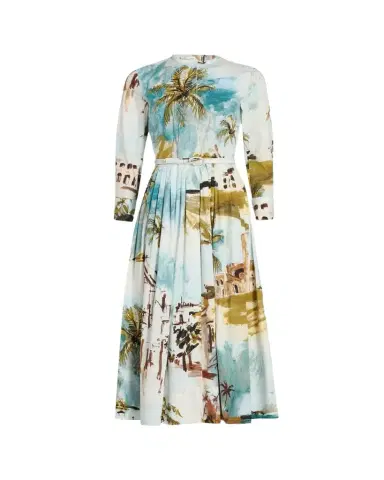 Oscar de la Renta Long-Sleeve Landscape-Print Cotton Poplin Midi Shirtdress With Belt | Thumbnail 1