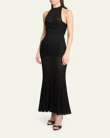 Balmain Glittered Crisscross Semi-Sheer Halter Dress | Thumbnail 4
