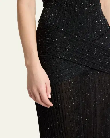 Balmain Glittered Crisscross Semi-Sheer Halter Dress | Thumbnail 5