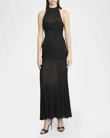 Balmain Glittered Crisscross Semi-Sheer Halter Dress | Thumbnail 6