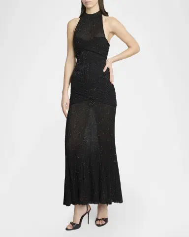 Balmain Glittered Crisscross Semi-Sheer Halter Dress | Thumbnail 8