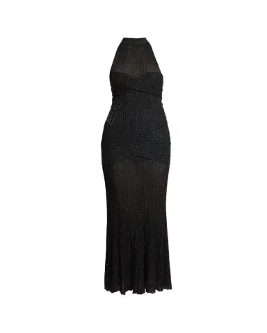 Balmain Glittered Crisscross Semi-Sheer Halter Dress | Thumbnail 1