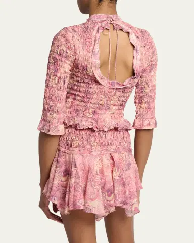 Isabel Marant Carola Smocked Silk Charmeuse Crop Top | Thumbnail 3