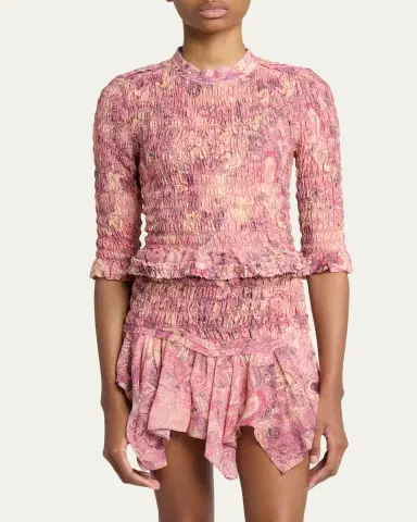 Isabel Marant Carola Smocked Silk Charmeuse Crop Top | Thumbnail 4