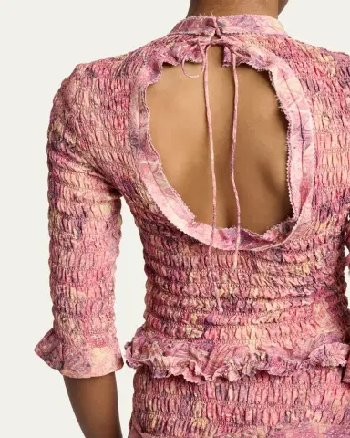 Isabel Marant Carola Smocked Silk Charmeuse Crop Top | Thumbnail 5