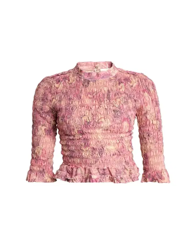 Carola Smocked Silk Charmeuse Crop Top