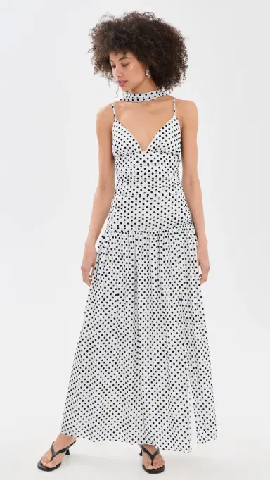 Another Girl Spot esh Maxi Dress with Scarf White/Black | Thumbnail 2