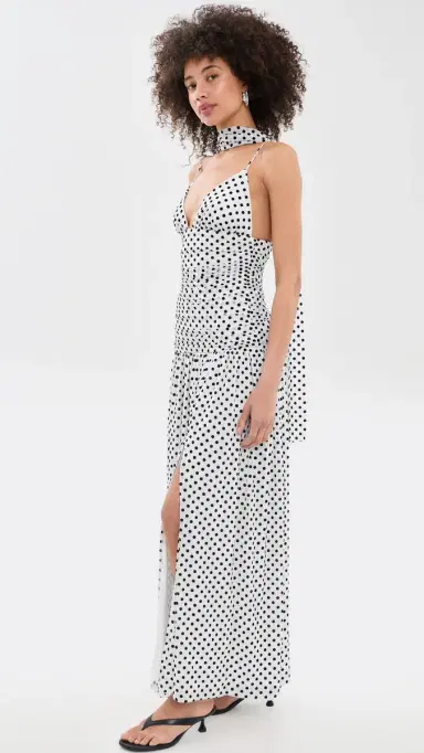 Another Girl Spot esh Maxi Dress with Scarf White/Black | Thumbnail 4